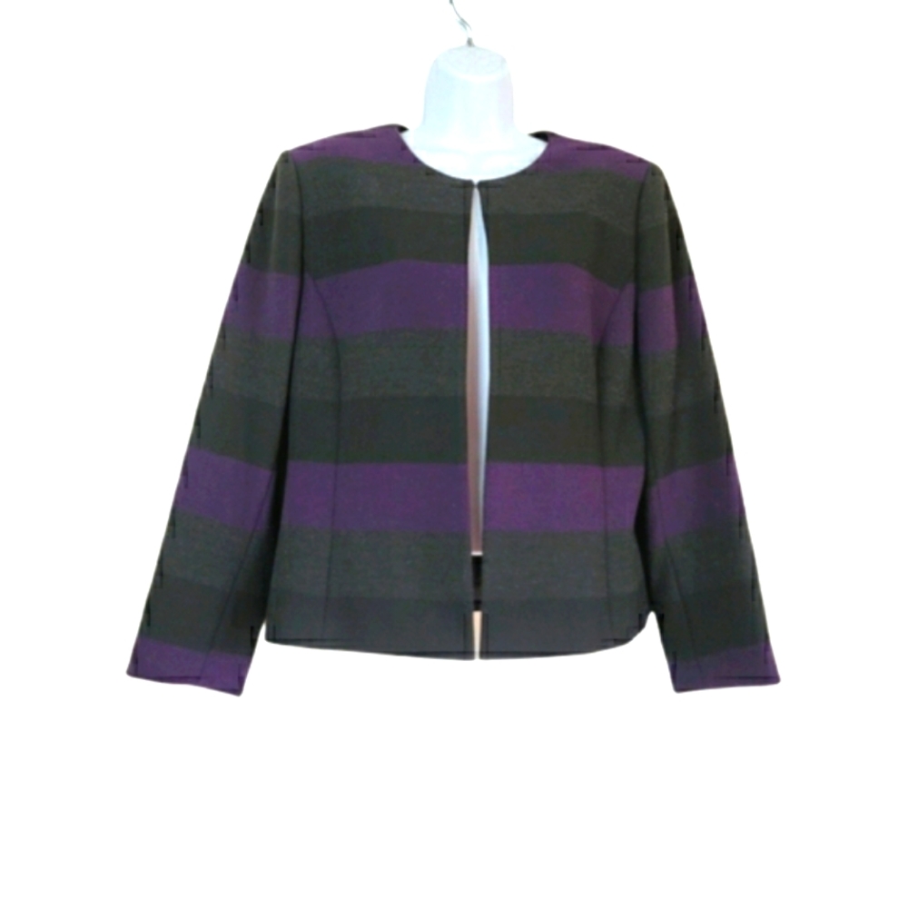Tahari Open Front Striped Jacket Blazer Coat 14